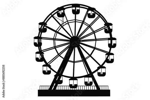 silhouette of a large ferris wheel with enclosed passenger cars on a white background