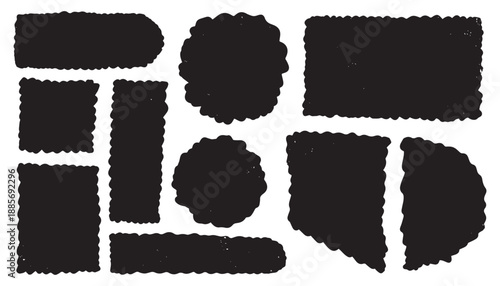 Hand drawn grunge textured text box frames set. Uneven rough jagged Ink pen rectangles squares circles ovals collection. Vintage aged distressed banners borders. ripped torn paper for scrapbooking
