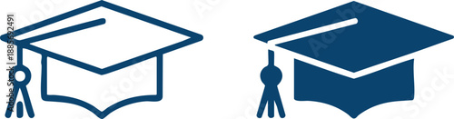 Solid and Outline Commencement Symbols, Navy Blue Graduation Achievement Graphics, vector, illustration, silhouette