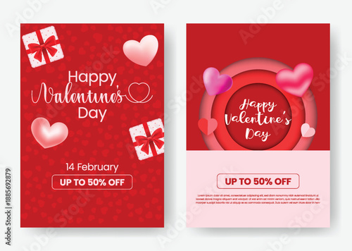 Valentine’s Day promo flyer poster leaflet brochure cover template using romantic 3D heart vector illustration background for festive marketing campaigns