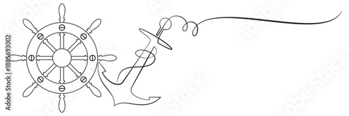 anchor and rudder of ship line art style vector 1.eps