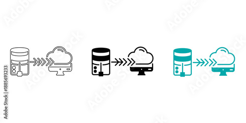 File Exchange and Data Synchronization Icon  with Directional Arrow in Outline, Solid, and Flat Styles