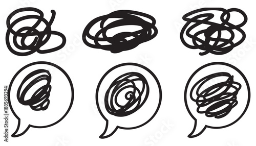 Negative and positive sign symbol. A set of comic symbols of haze, worry, crumple, round and round mark and speech bubble Set. Speech bubbles of hazy anxiety and dissatisfaction