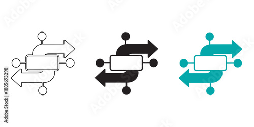 Data Migration and File Transfer Icon  with Directional Arrow in Line, Solid, and Flat Styles