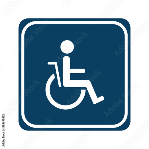 Accessible entrance symbol depicting a white figure in a wheelchair isolated on a deep blue background