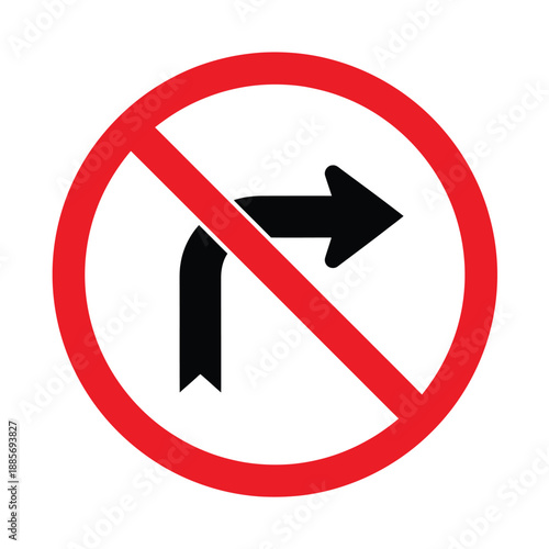 No Right Turn Traffic Sign prohibiting vehicles from making a right turn in a forbidden direction