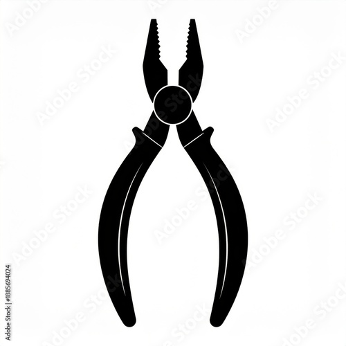 Black Pliers Tool Silhouette Isolated on White Background for Craftsmanship and Repair Work