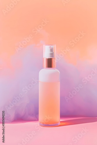 Wallpaper Mural Pink Spray Bottle Cosmetic Product on Pastel Orange Background with Clouds Torontodigital.ca