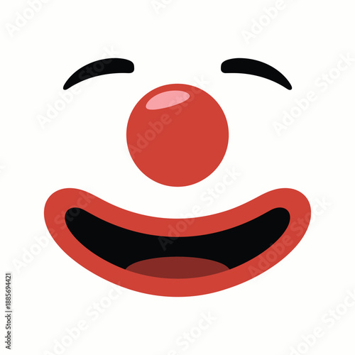 Cartoon clown face with red nose and wide smile vector illustration isolated on white background.