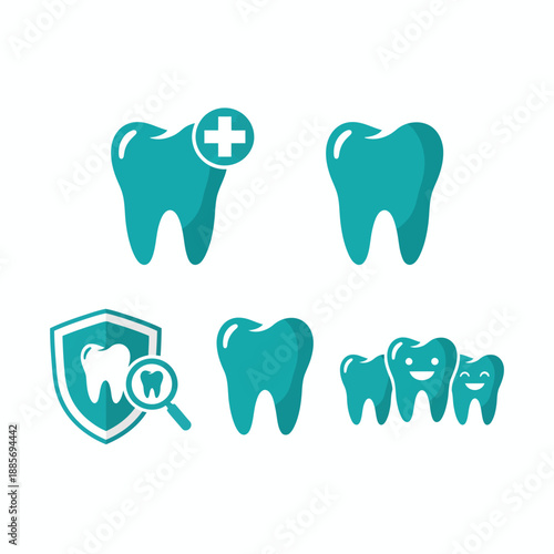 Tooth icons for dentistry, dental clinic, toothpaste and mouthwash. Tooth with roots or molar teeth line icons for dentistry and dental health
