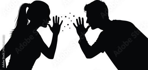 Vector illustration of conflict silhouettes—symbols for argument, communication, emotion, tension, dialogue, behavior, psychology, interaction, expression, and social dynamics