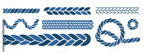 Blue rope line seamless brush pattern, vector illustration on white background