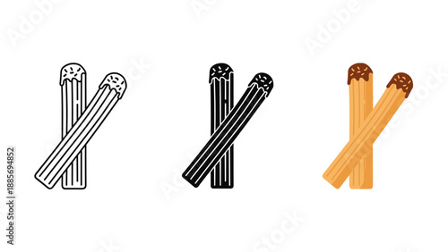 Three pairs of matches in line art black and white and burnt yellow on white background