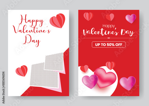 Romantic Valentine’s Day poster flyer invitation template featuring elegant 3D heart vector illustration background and festive party design