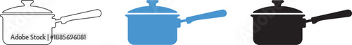 Three Saucepans in Different Colors on Transparent Background