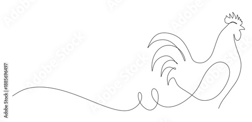 Continuous line art of a rooster. This image is for a banner for a chicken shop or chicken meat shop or even a fried chicken restaurant. Vector illustration