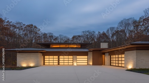 facade. Modern residential architecture with clean lines, bathed in neutral tones under daylight. real-estate listings.