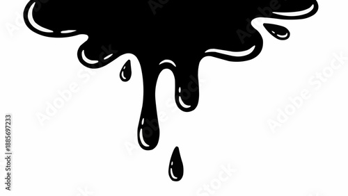 Black ink splash dripping down isolated on white background.