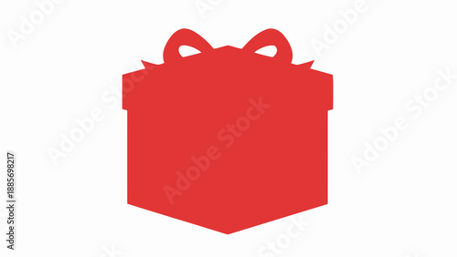 Simple red gift box with a ribbon and bow, ready for celebration, on isolated white background.