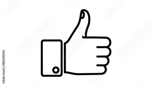Outline hand showing thumbs up gesture, like symbol, on isolated white background.