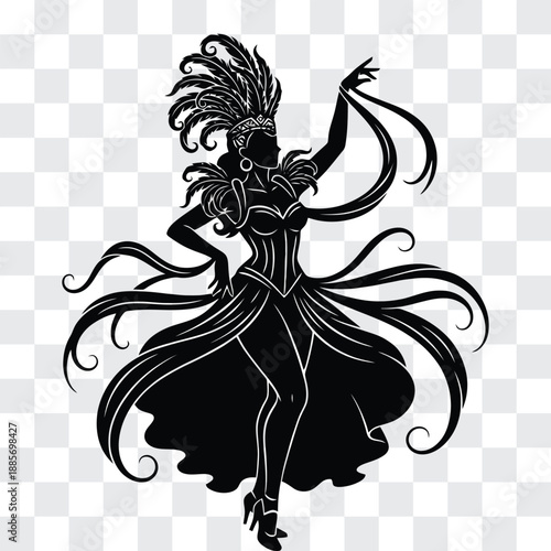 Carnaval Feather Headdress Silhouette with Dramatic Plumes