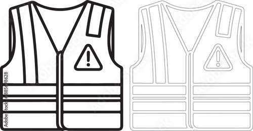 Warning vests with exclamation mark icons in black and white line art