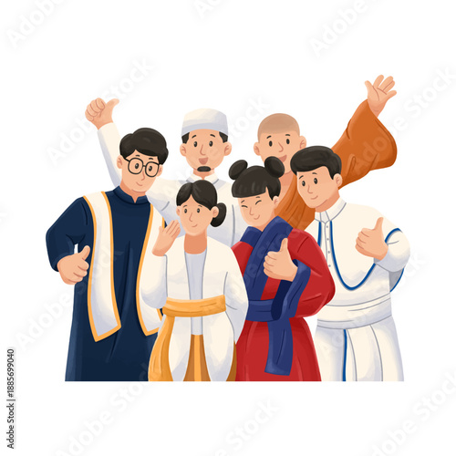 Diverse Religious People Group Unity and Harmony Illustration