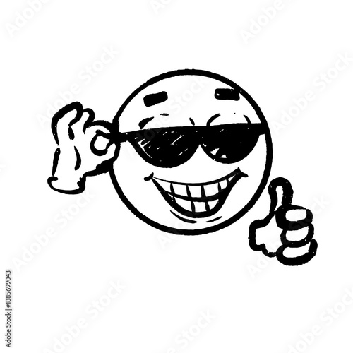 Hand Drawn Sketch of Cool Smirking Emoji with Sunglasses