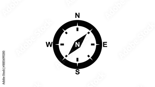 Simple Round Compass with Magnetic Needle Indicating North Direction on Isolated White Background
