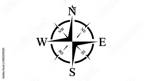 Detailed Compass Rose with Cardinal and Intercardinal Directions on Isolated White Background
