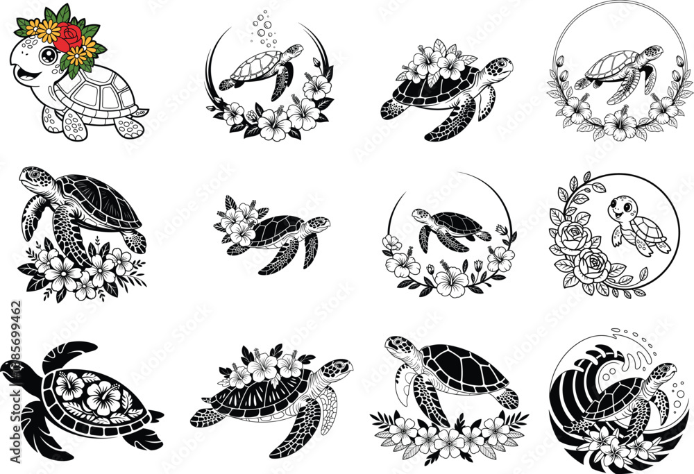 Fototapeta premium Floral Turtle eps bundle