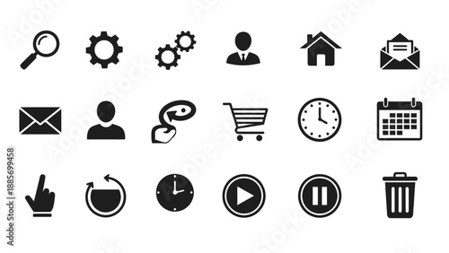 Set of Solid Black User Interface Web Icons in Bright Studio