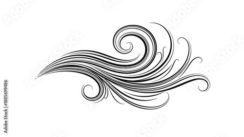 Elegant Black Swirl Design Element on Isolated White Background