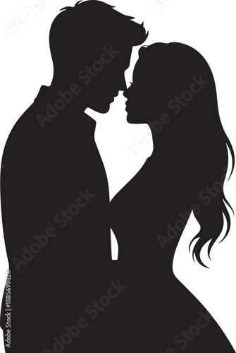 Couple Silhouette in Romantic Embrace, Love Vector Illustration.