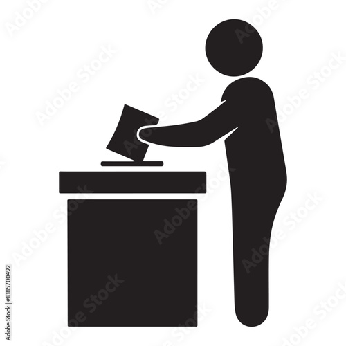 A simple black graphic of a person voting Victor Art Illustration
