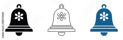 Set of colorful bell icons with flower designs