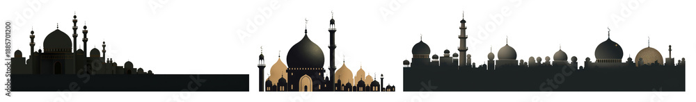Obraz premium PNG Silhouetted mosque skyline at dusk element set on transparent background