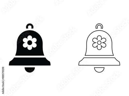 Elegant bell icons with flower designs in black and white