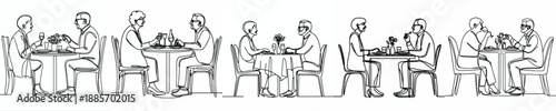 line art of a old couple eating dinner together