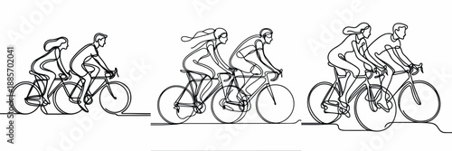 line art of a couple cycling together