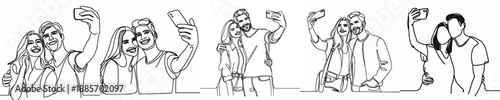 line art of a couple taking a selfie together