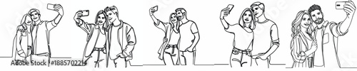 line art of a couple taking a selfie together