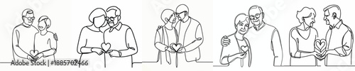 line art of old couple holding heart shape together