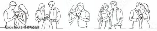 line art of couple holding heart shape together