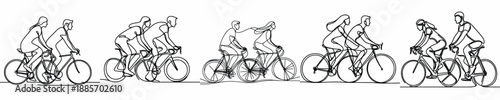 line art of a couple cycling together
