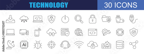 collection of technology icons, editable stroke.