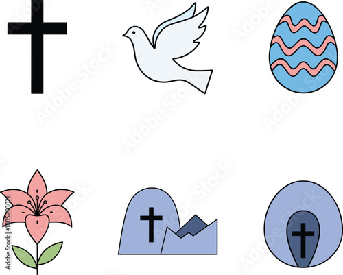 Easter and religious symbols a cross dove egg lily and tombstone