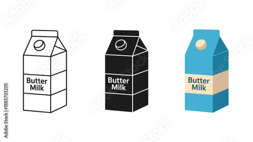 Three butter milk carton designs isolated on white background