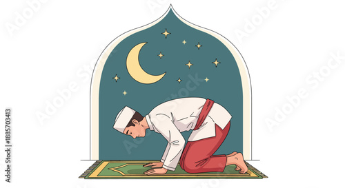 Young Boy Performing Prayer in Traditional Clothing