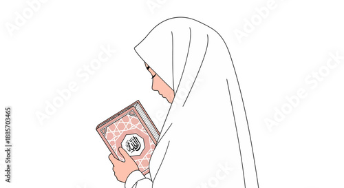 Woman in White Hijab Holding the Quran, Symbolizing Faith and Devotion